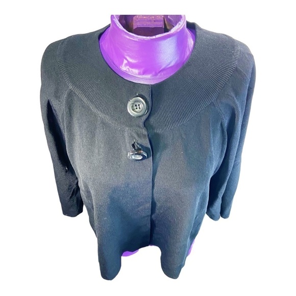 Cable & Gauge black drapey double button viscose nylon cardigan L - Picture 4 of 9